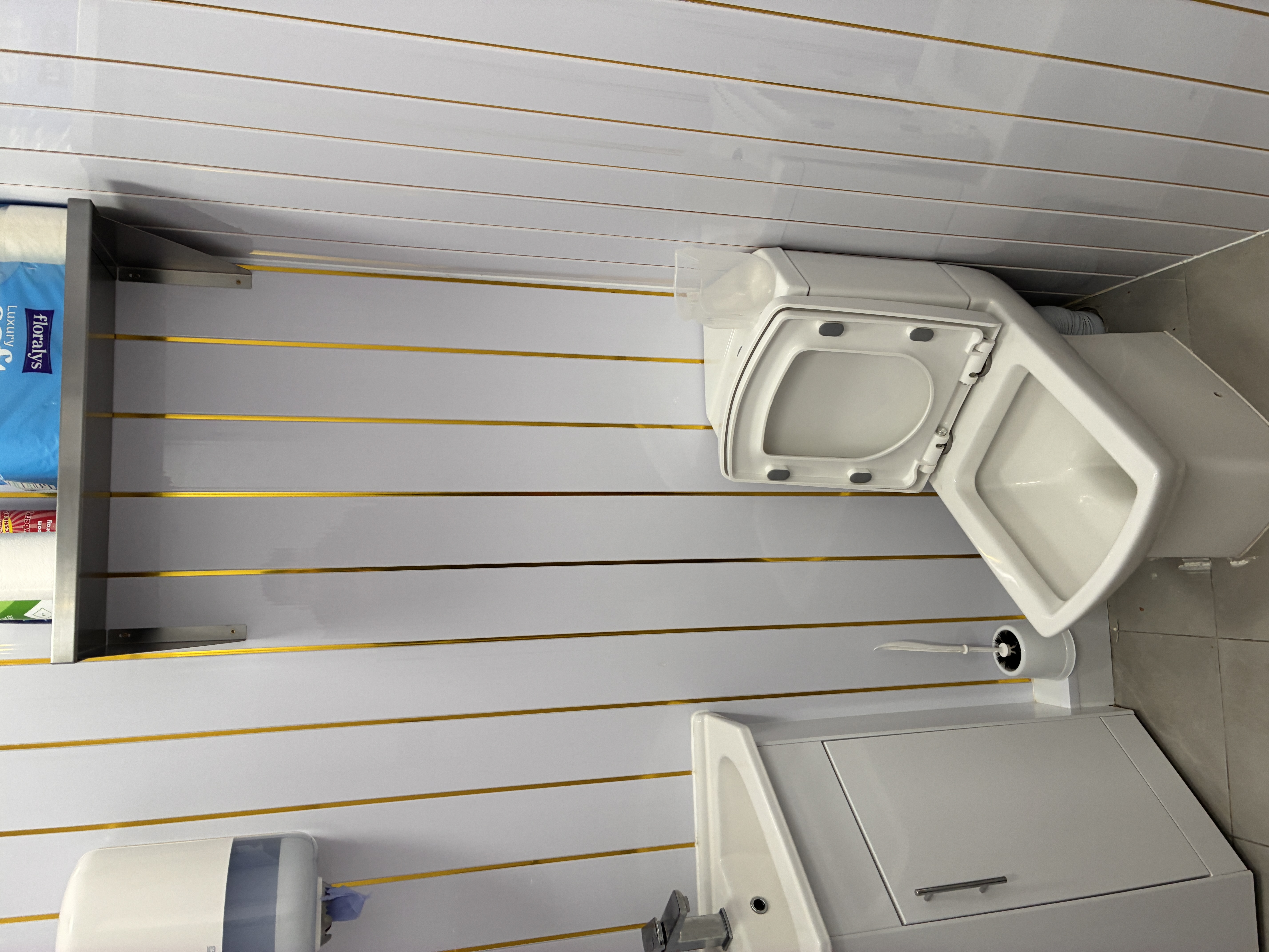 Completed commercial washroom with panelled walls