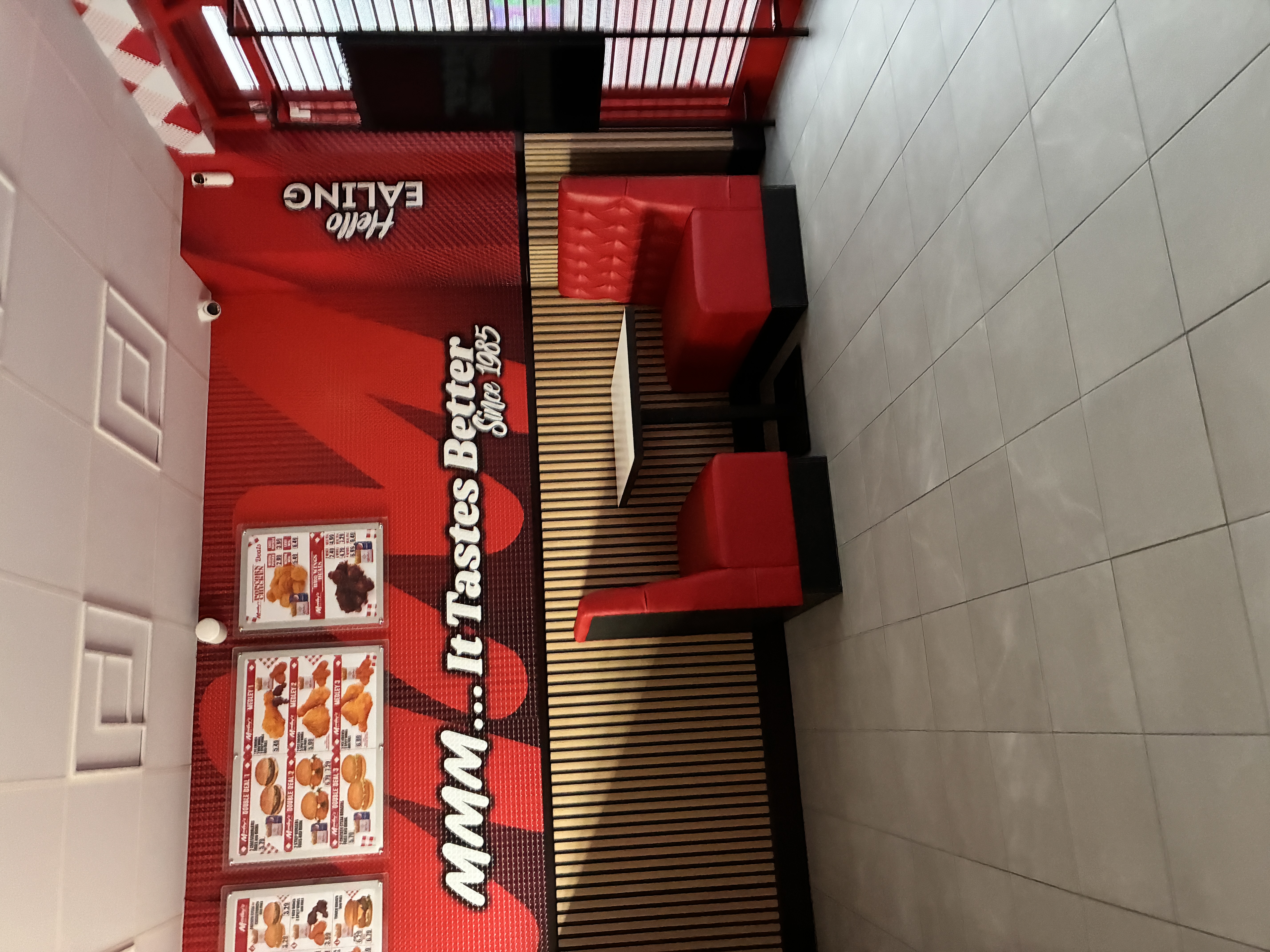 Completed restaurant seating and feature-wall fit-out